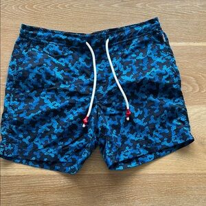 Orlebar Brown Blue and Black Swim Trunks Camouflage Pattern